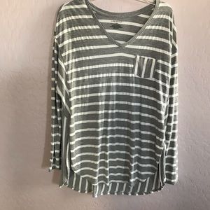 Gray & White Strip Long Sleeve Shirt